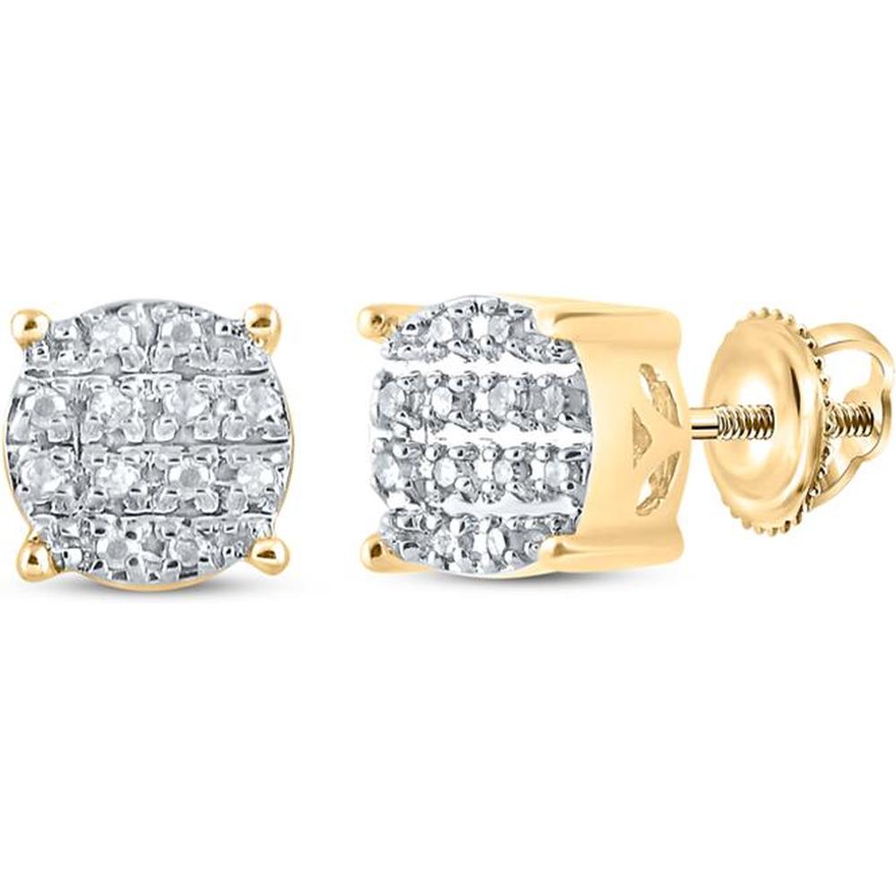 10K Yellow Gold Stud Earrings with Round Pave-Set Diamond Clusters - 1/12 Carat Total Diamond Weight
