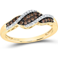 10K Yellow Gold Swirl Band with Pavé-Set Brown and White Diamonds - 1/5 Carat Total Diamond Weight