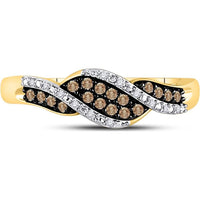 10K Yellow Gold Swirl Band with Pavé-Set Brown and White Diamonds - 1/5 Carat Total Diamond Weight