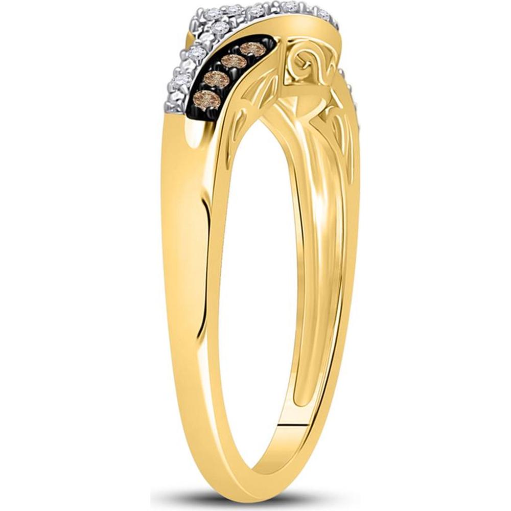 10K Yellow Gold Swirl Band with Pavé-Set Brown and White Diamonds - 1/5 Carat Total Diamond Weight
