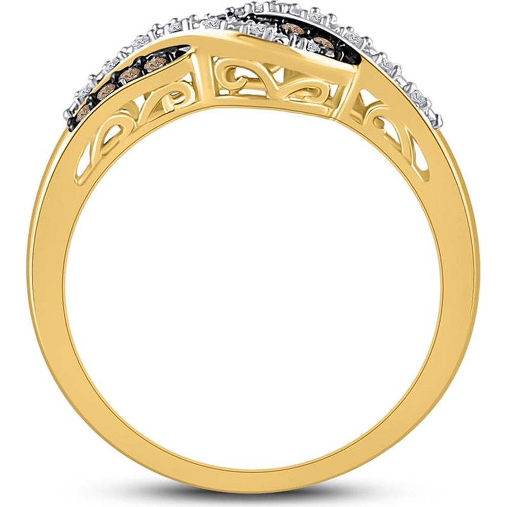 10K Yellow Gold Swirl Band with Pavé-Set Brown and White Diamonds - 1/5 Carat Total Diamond Weight