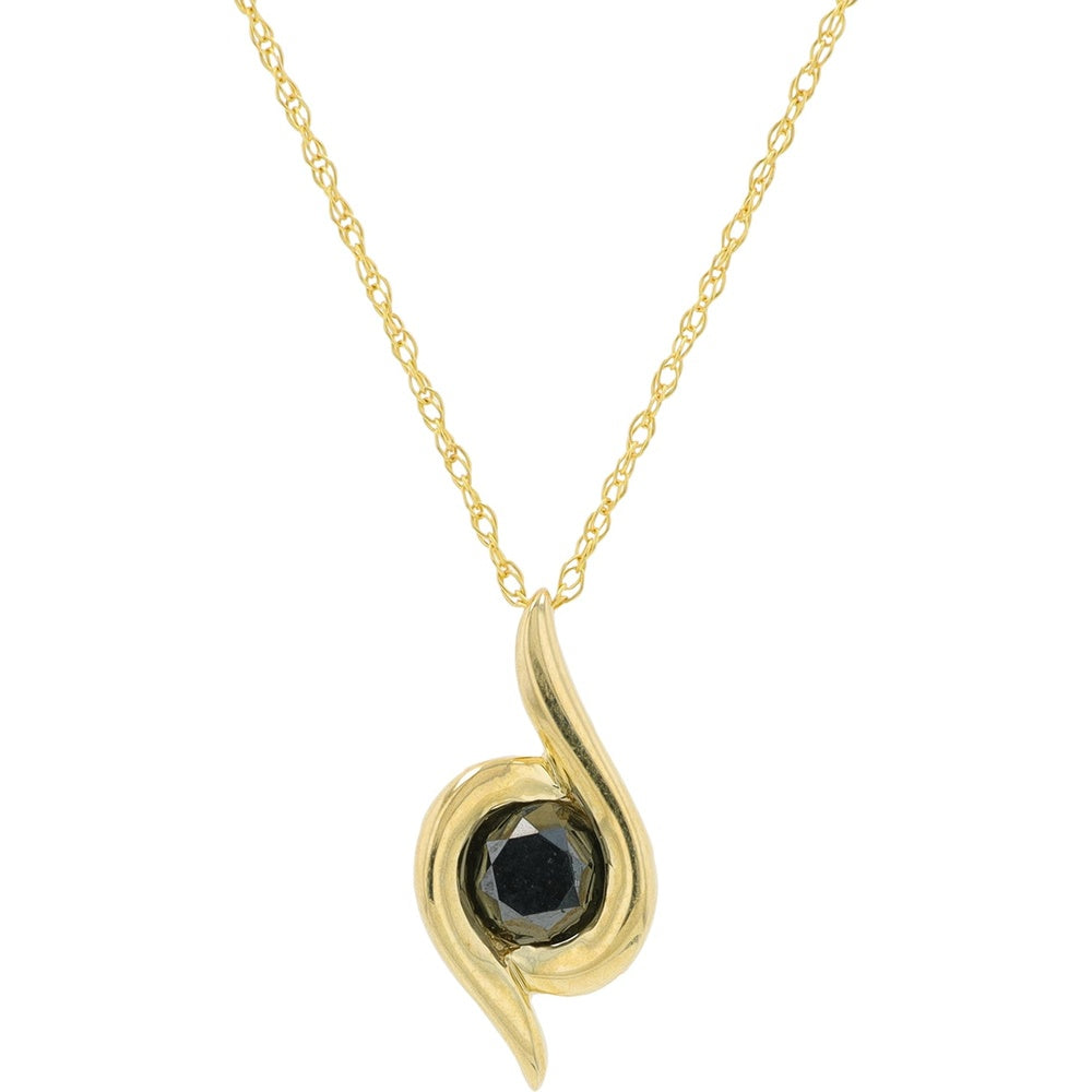 10K Yellow Gold Swirl Pendant with Round Black Diamond - 0.50 Carat Total Diamond Weight