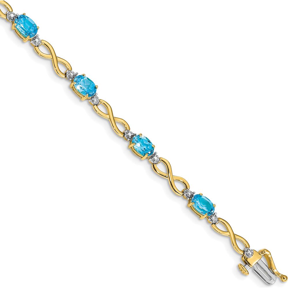 10K Yellow Gold Swiss Blue Topaz and Diamond Infinity Bracelet - 0.56 Carats Total Topaz Weight by Monteluci Fine Jewelry