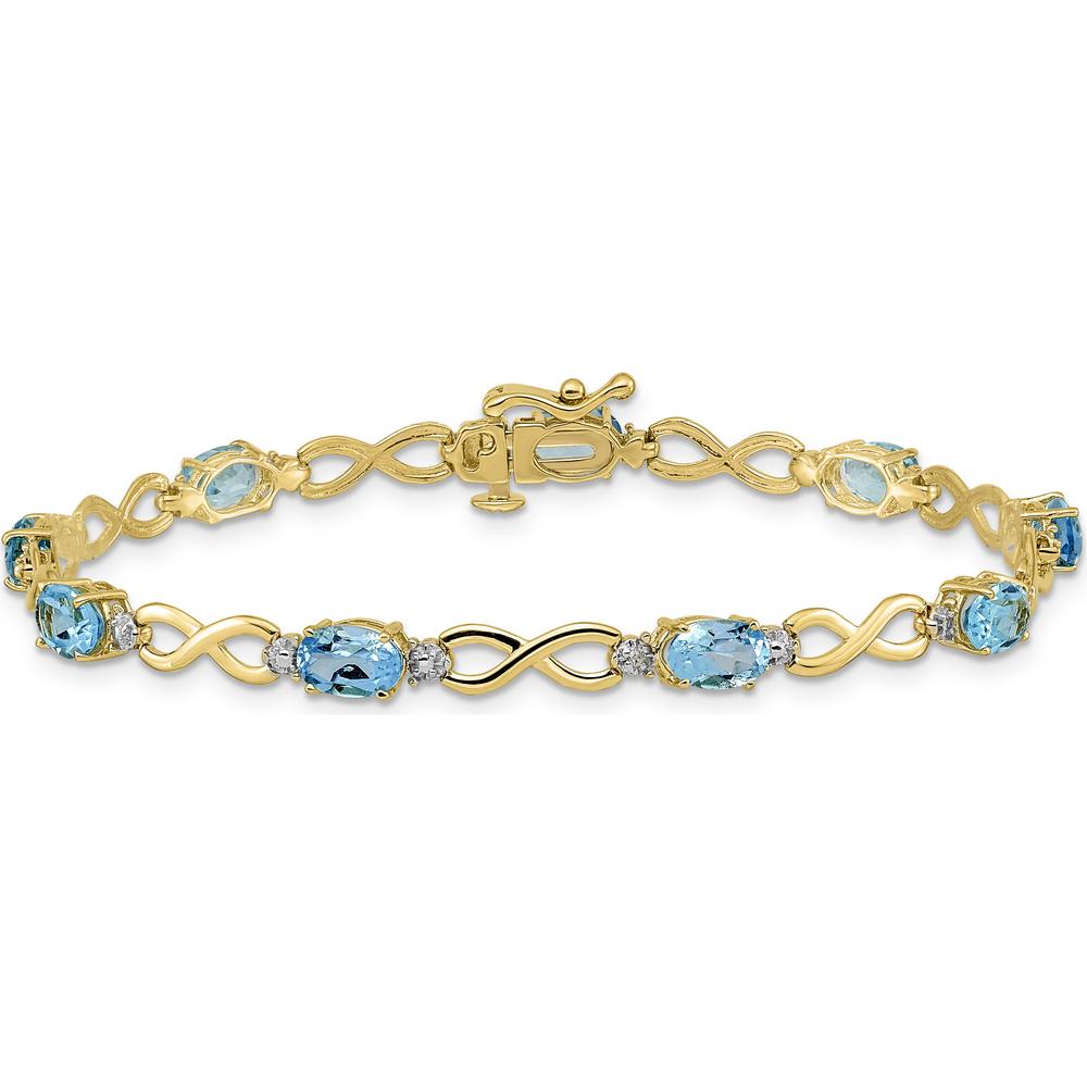 10K Yellow Gold Swiss Blue Topaz and Diamond Infinity Bracelet - 0.56 Carats Total Topaz Weight by Monteluci Fine Jewelry