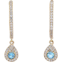 10K Yellow Gold Swiss Blue Topaz Dangle Earrings - 0.21 Carat Diamonds