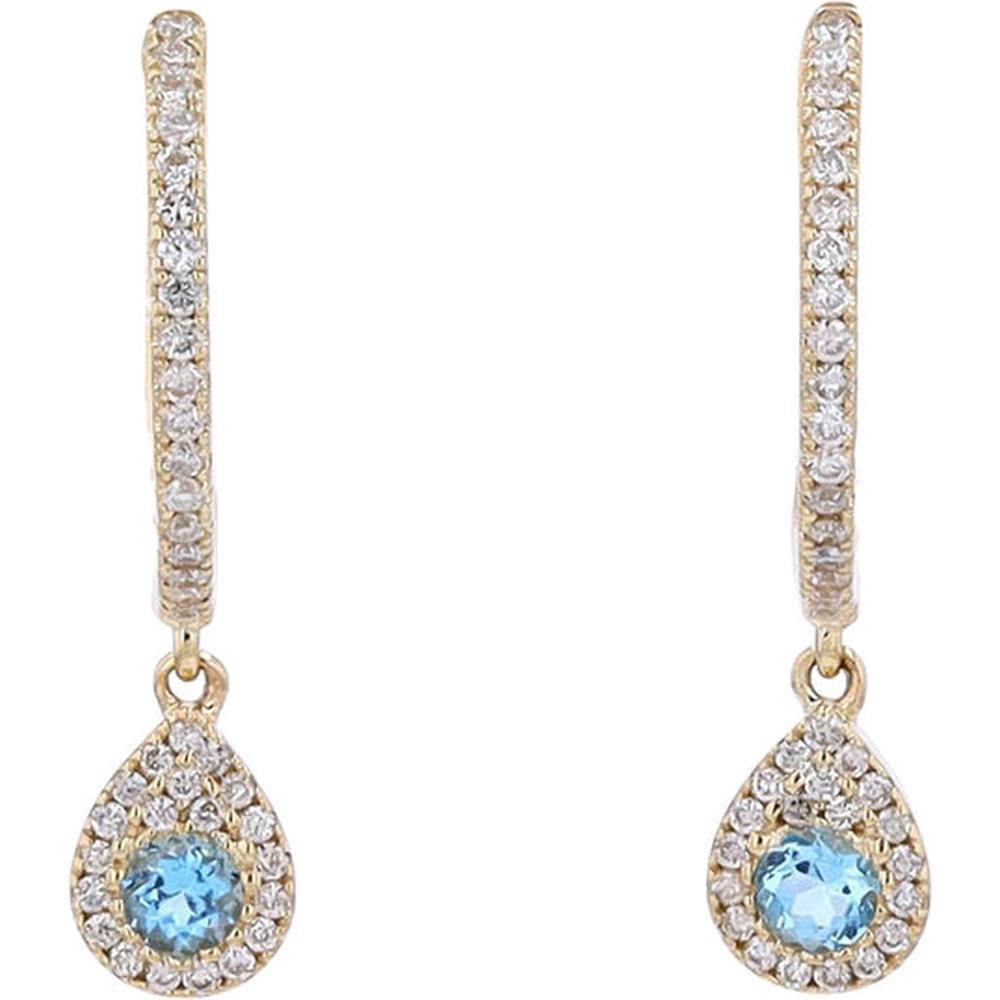 10K Yellow Gold Swiss Blue Topaz Dangle Earrings - 0.21 Carat Diamonds