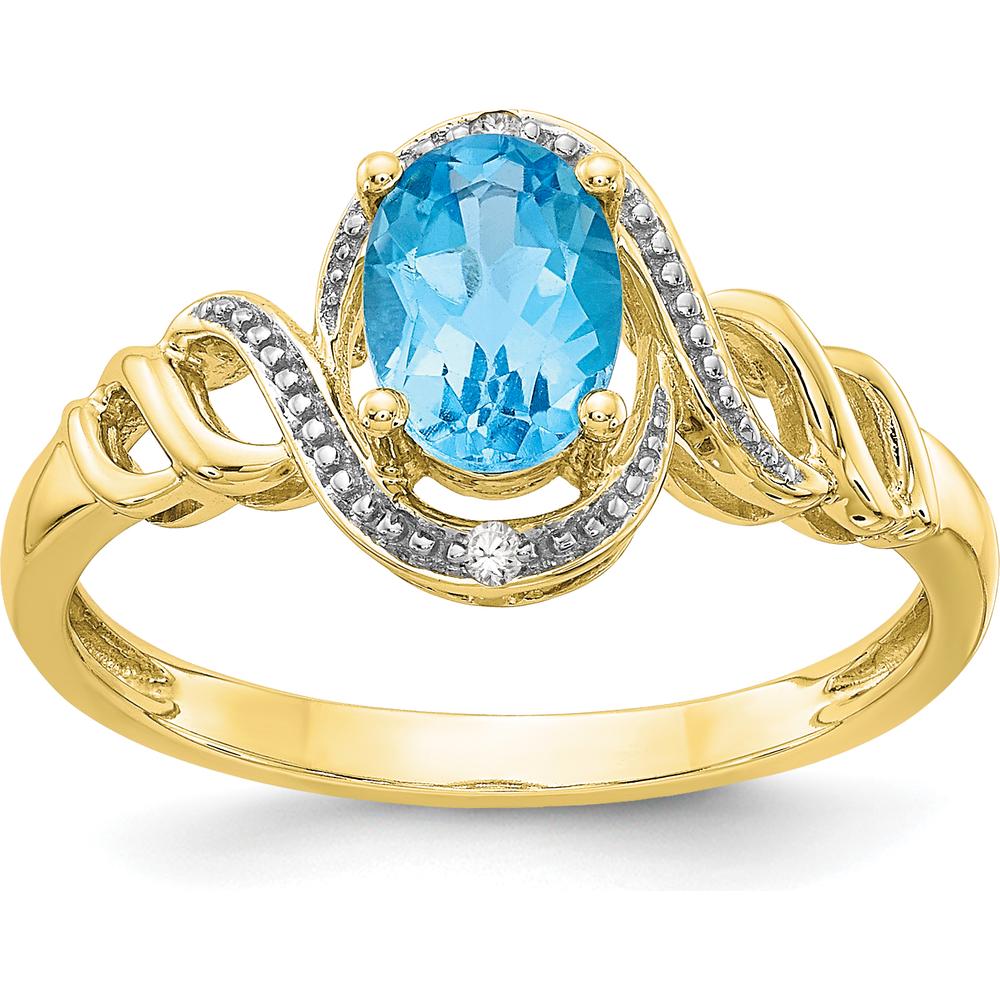 10K Yellow Gold Swiss Blue Topaz Ring with Round Diamond Accents - 0.93 Carat Topaz, 0.016 Carat Total Diamond Weight