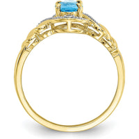 10K Yellow Gold Swiss Blue Topaz Ring with Round Diamond Accents - 0.93 Carat Topaz, 0.016 Carat Total Diamond Weight