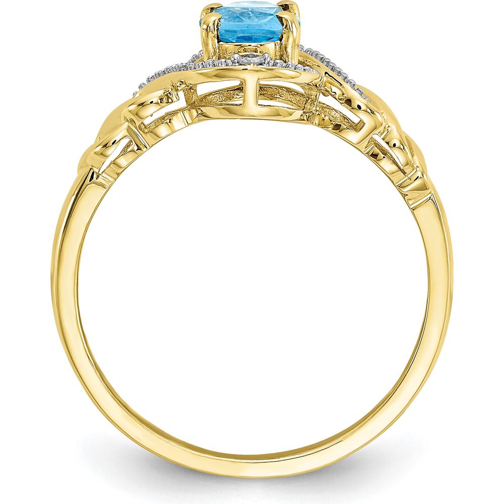 10K Yellow Gold Swiss Blue Topaz Ring with Round Diamond Accents - 0.93 Carat Topaz, 0.016 Carat Total Diamond Weight