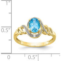 10K Yellow Gold Swiss Blue Topaz Ring with Round Diamond Accents - 0.93 Carat Topaz, 0.016 Carat Total Diamond Weight