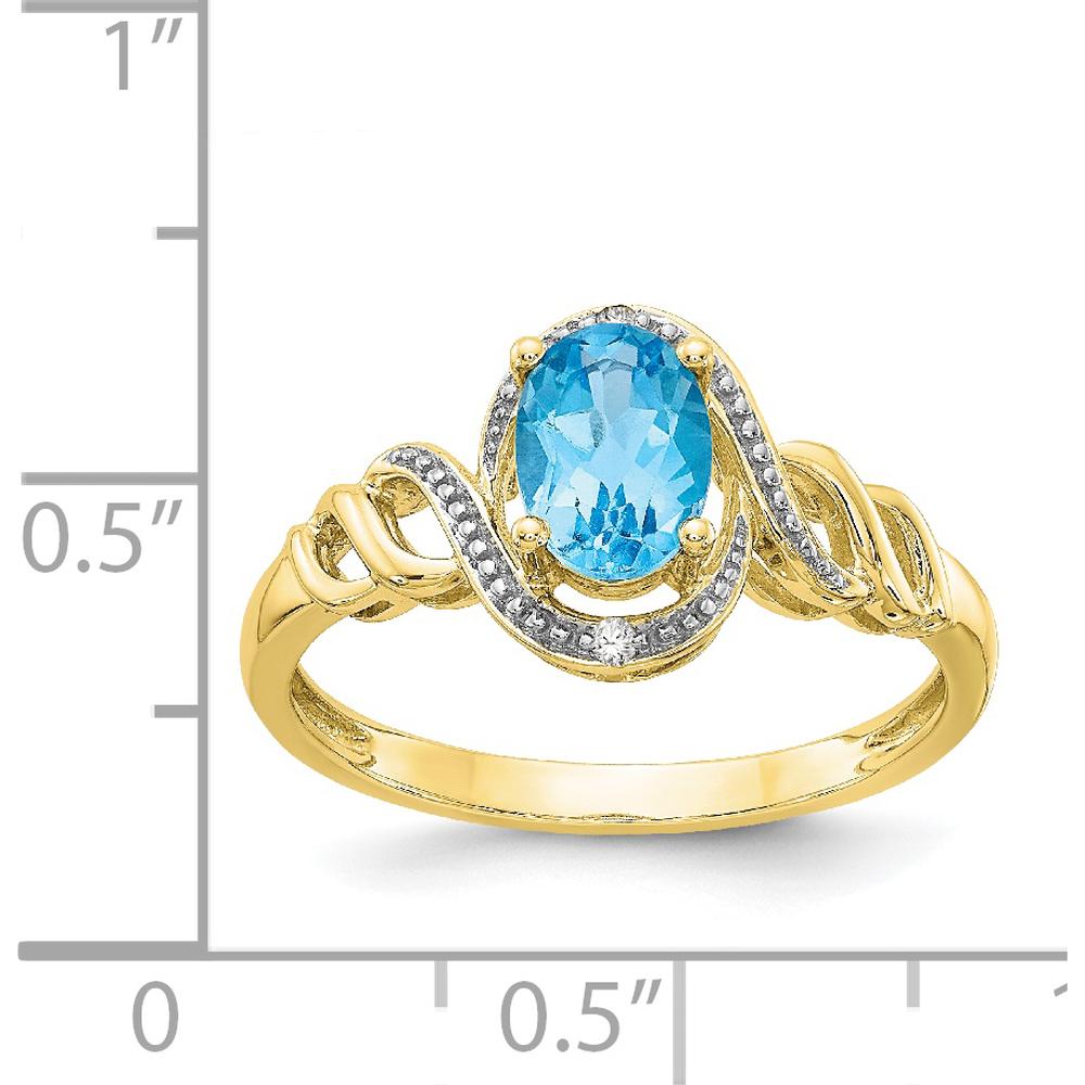 10K Yellow Gold Swiss Blue Topaz Ring with Round Diamond Accents - 0.93 Carat Topaz, 0.016 Carat Total Diamond Weight