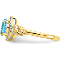 10K Yellow Gold Swiss Blue Topaz Ring with Round Diamond Accents - 0.93 Carat Topaz, 0.016 Carat Total Diamond Weight