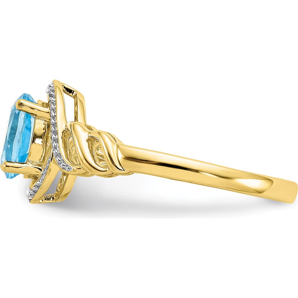 10K Yellow Gold Swiss Blue Topaz Ring with Round Diamond Accents - 0.93 Carat Topaz, 0.016 Carat Total Diamond Weight