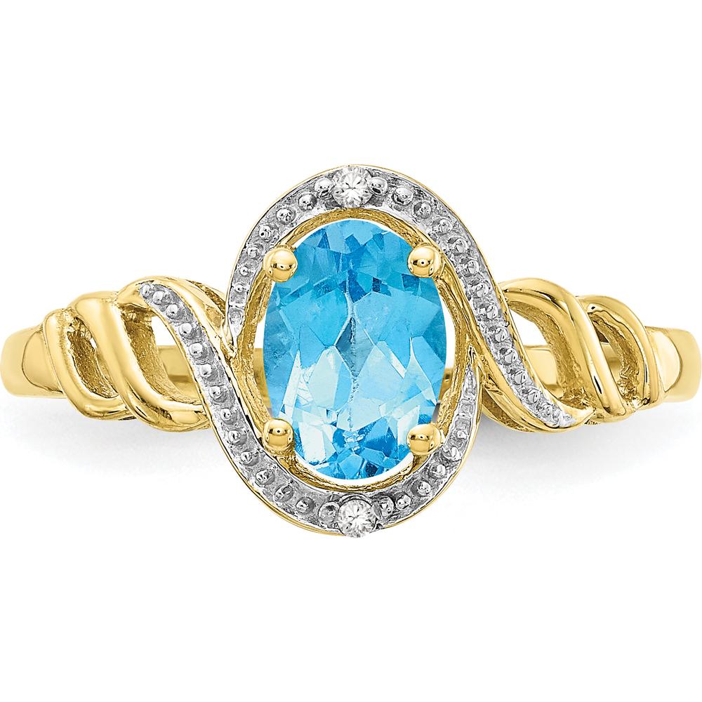 10K Yellow Gold Swiss Blue Topaz Ring with Round Diamond Accents - 0.93 Carat Topaz, 0.016 Carat Total Diamond Weight
