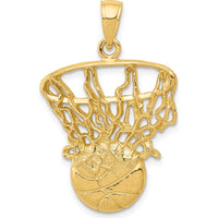 10K Yellow Gold Swoosh Basketball and Net Pendant - Polished Finish
