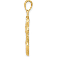 10K Yellow Gold Swoosh Basketball and Net Pendant - Polished Finish