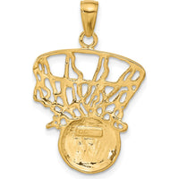 10K Yellow Gold Swoosh Basketball and Net Pendant - Polished Finish