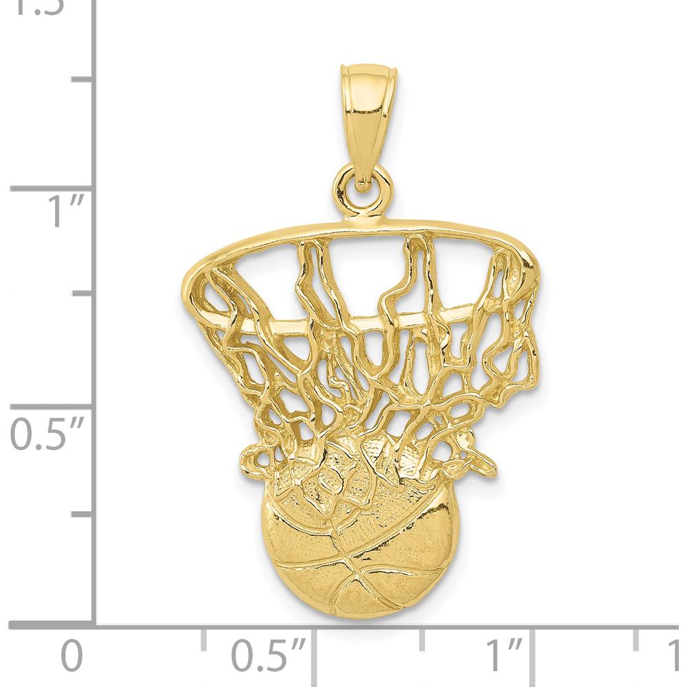 10K Yellow Gold Swoosh Basketball and Net Pendant - Polished Finish