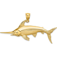 10K Yellow Gold Swordfish Charm with Polished and Satin Finish - 23.4mm Length, 57.2mm Width