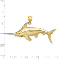 10K Yellow Gold Swordfish Charm with Polished and Satin Finish - 23.4mm Length, 57.2mm Width
