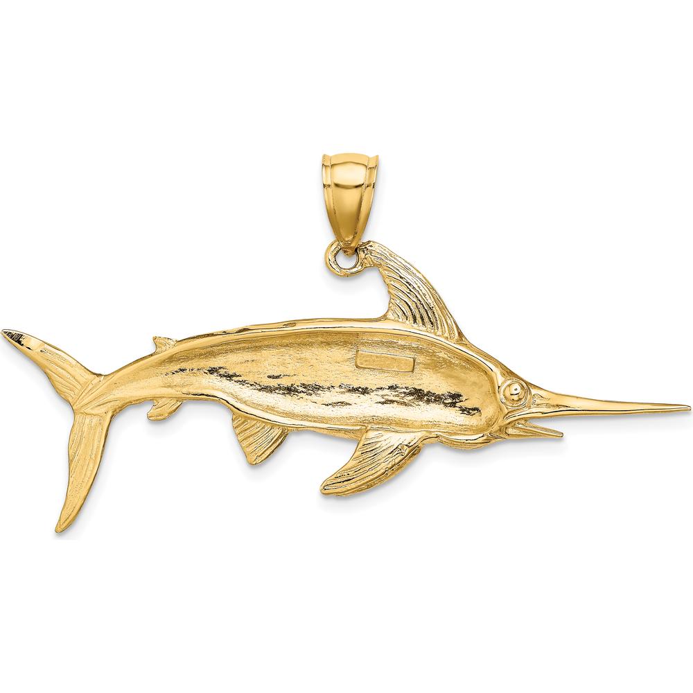 10K Yellow Gold Swordfish Charm with Polished and Satin Finish - 23.4mm Length, 57.2mm Width