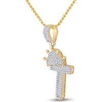 10K Yellow Gold T Initial Crown Pendant with Channel-Set Baguette and Pavé Round Diamonds - 0.55 Carat Total Diamond Weight