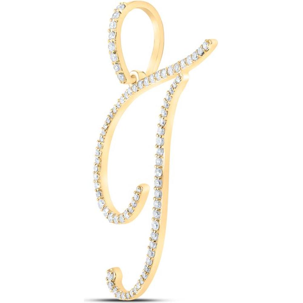 10K Yellow Gold "T" Initial Pendant with Prong-Set Round Diamonds - 0.42 Carat Total Diamond Weight