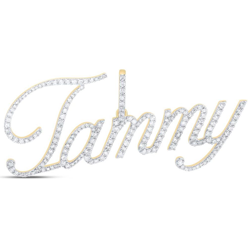 10K Yellow Gold Tammy Name Pendant with Round Prong-Set Diamonds - 7/8 Carat Total Diamond Weight