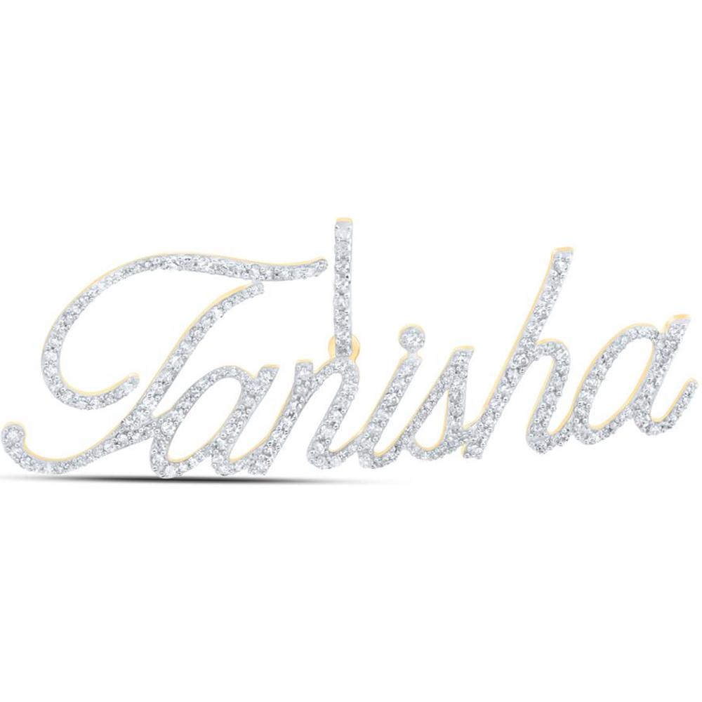 10K Yellow Gold "Tanisha" Custom Name Pendant with Round Prong-Set Diamonds - 1.00 Carat Total Diamond Weight