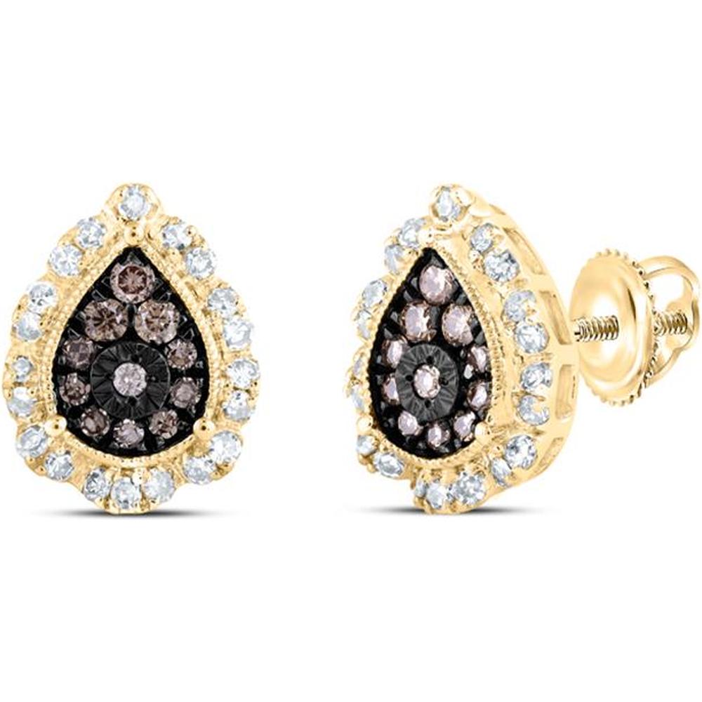 10K Yellow Gold Teardrop Earrings with Round Brown Diamonds - 3/8 Carat Total Diamond Weight