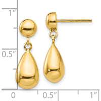 10K Yellow Gold Teardrop Hollow Post Dangle Earrings - 21mm Length