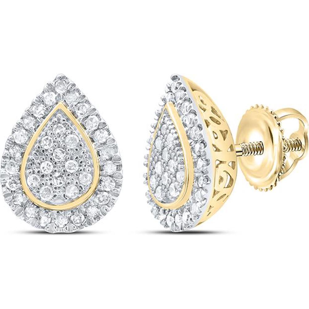10K Yellow Gold Teardrop Stud Earrings with Prong-Set Round Diamonds - 0.20 Carat Total Diamond Weight