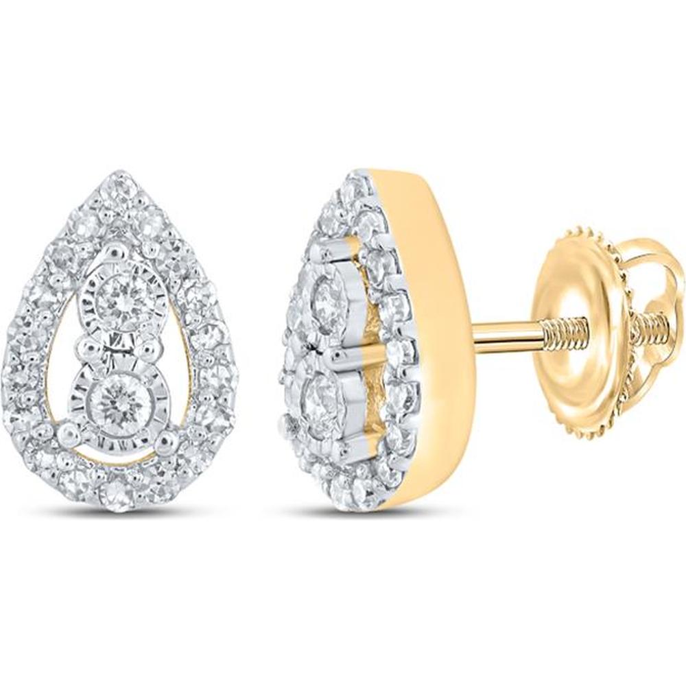 10K Yellow Gold Teardrop Stud Earrings with Round Prong-Set Diamonds and Halo - 0.21 Carat Total Diamond Weight