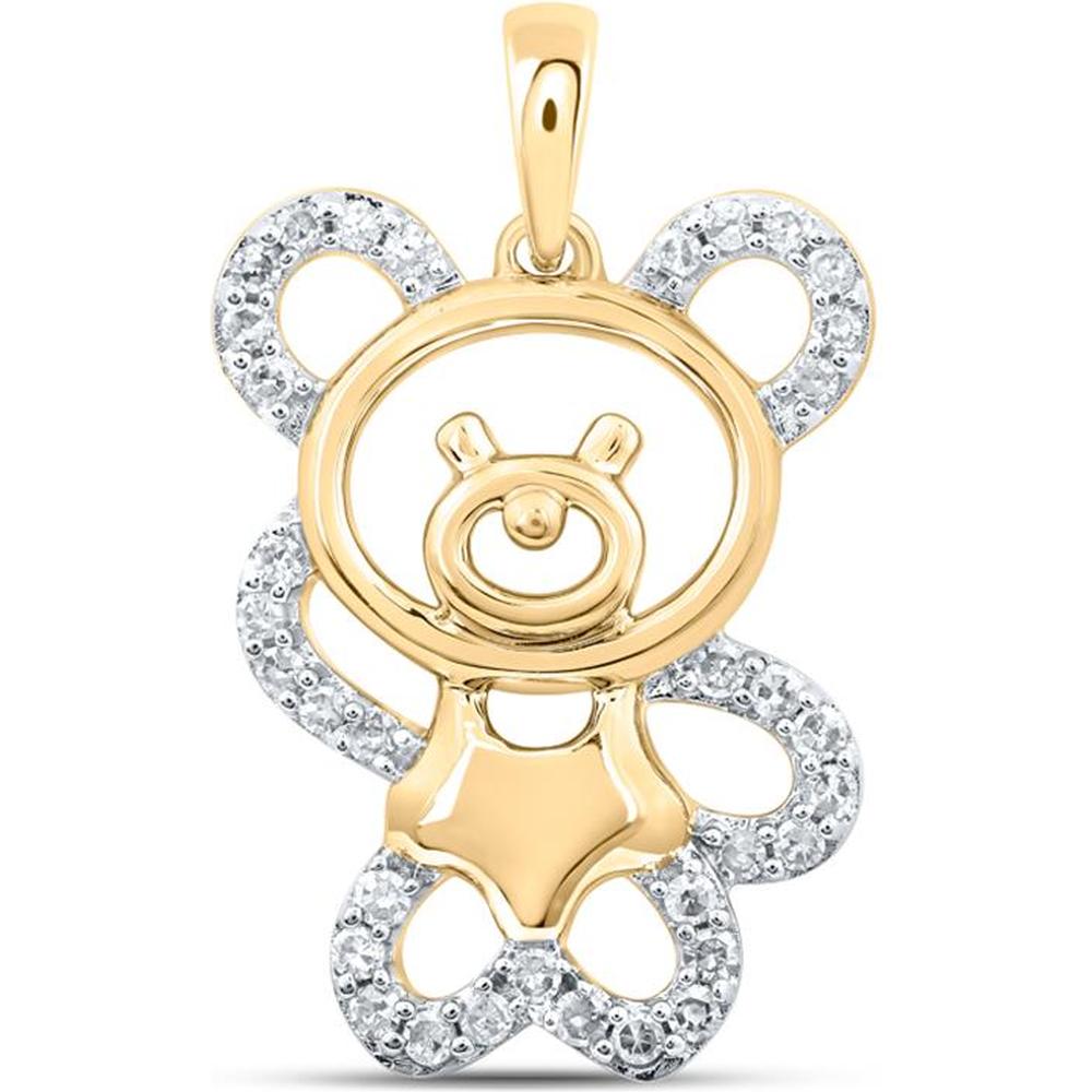 10K Yellow Gold Teddy Bear Pendant with Round Diamonds - 1/6 Carat Total Diamond Weight