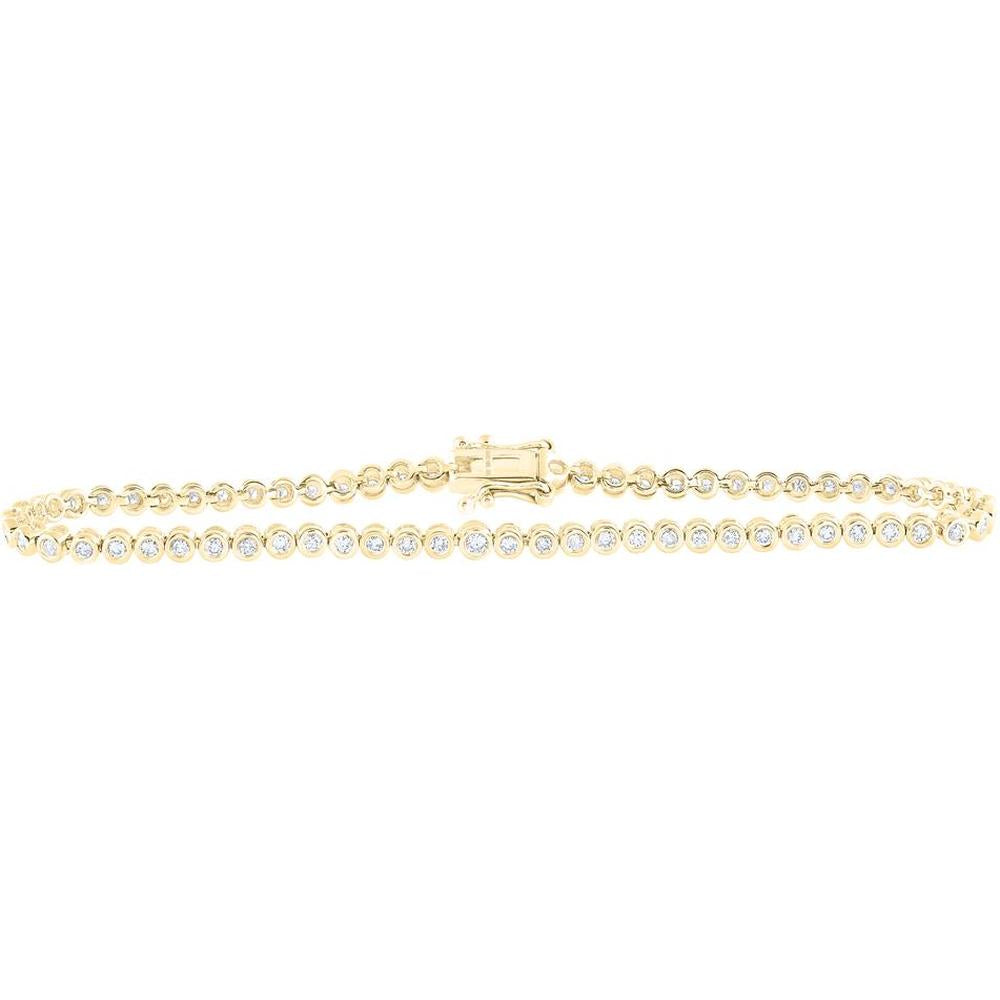 10K Yellow Gold Tennis Bracelet with Bezel-Set Round Diamonds - 0.93 Carat Total Diamond Weight