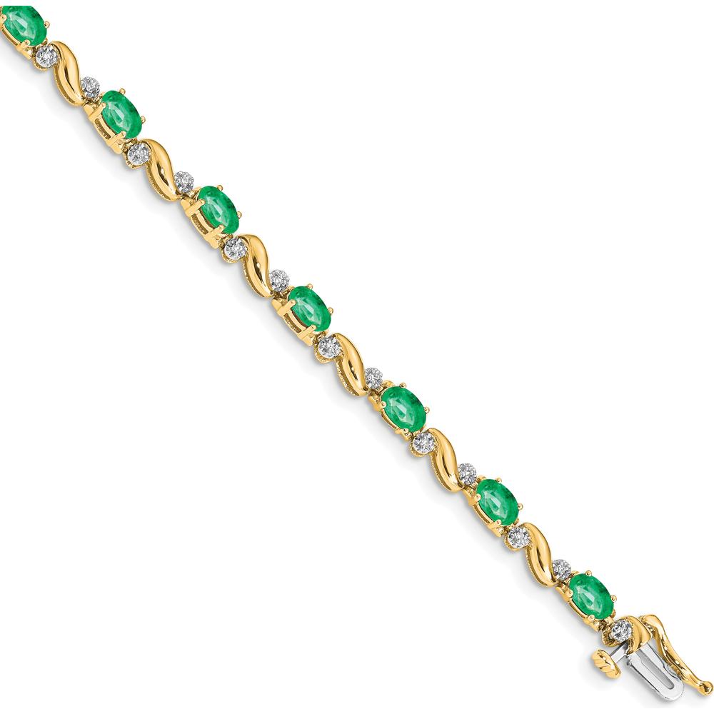 10K Yellow Gold Tennis Bracelet with Oval Emeralds and Diamonds - 0.21 Carats Total Emerald Weight by Oro Pregiato