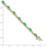 10K Yellow Gold Tennis Bracelet with Oval Emeralds and Diamonds - 0.21 Carats Total Emerald Weight by Oro Pregiato