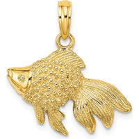 10K Yellow Gold Textured Angel Fish Charm Pendant - Casted Design with Polished Finish