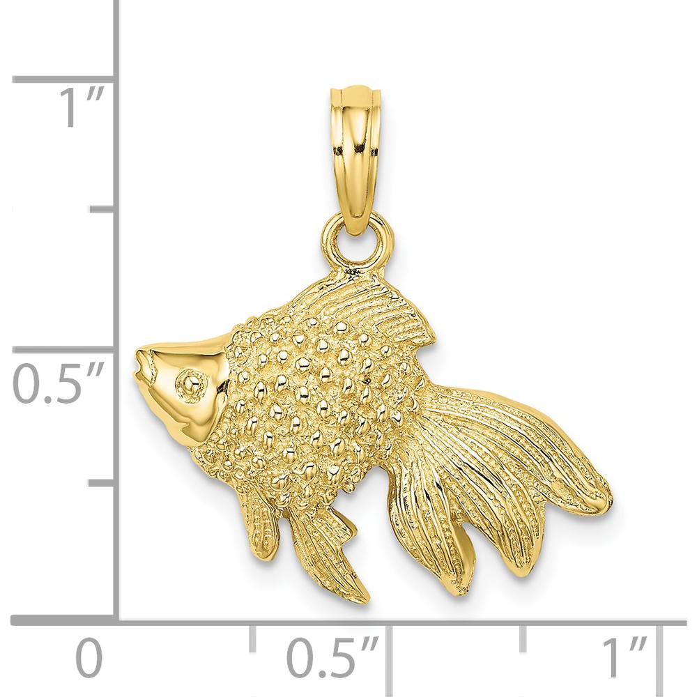 10K Yellow Gold Textured Angel Fish Charm Pendant - Casted Design with Polished Finish