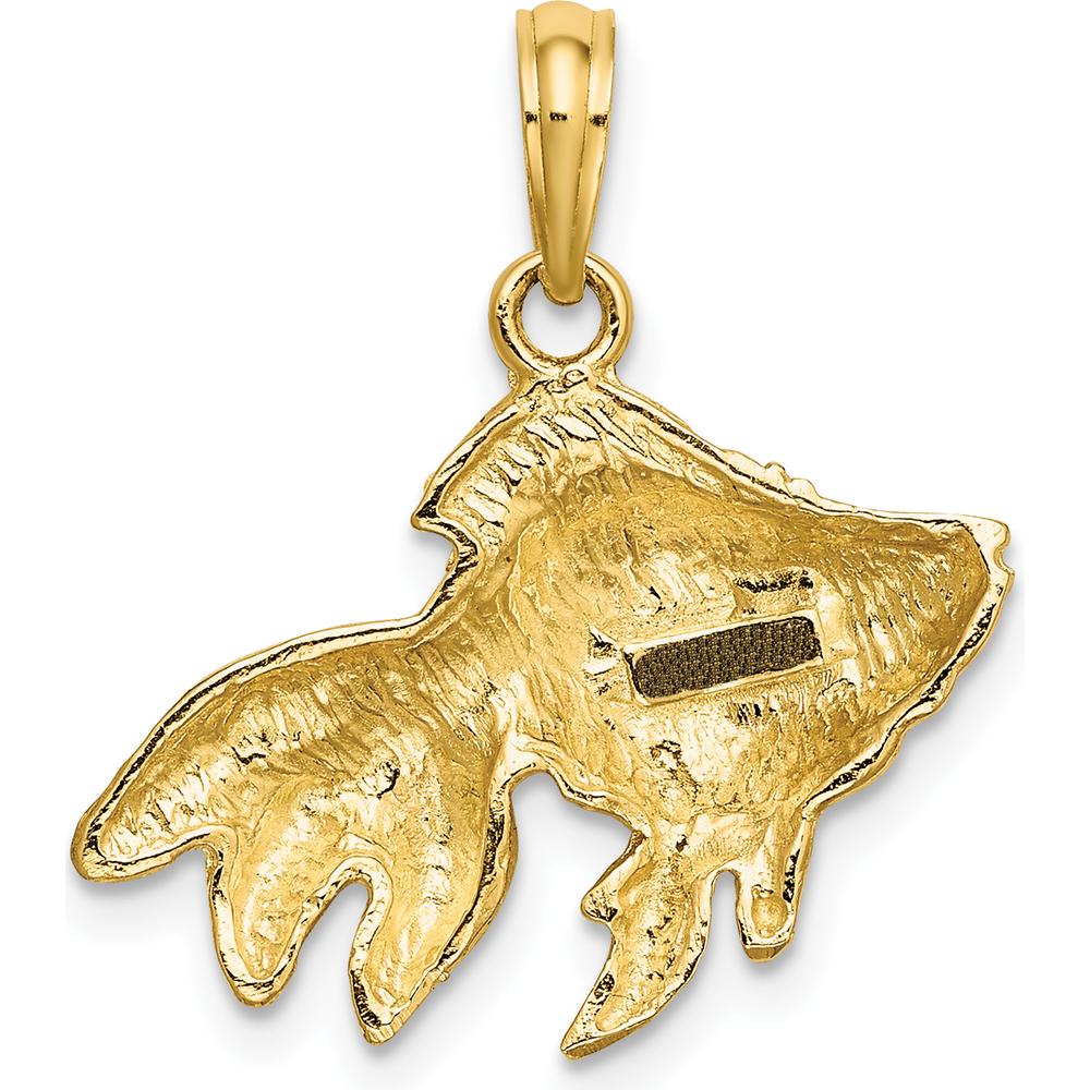 10K Yellow Gold Textured Angel Fish Charm Pendant - Casted Design with Polished Finish