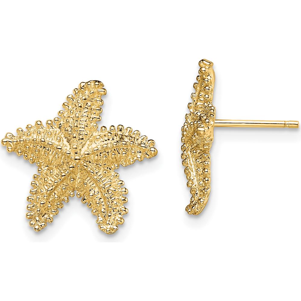 10K Yellow Gold Textured Beaded Starfish Post Earrings
