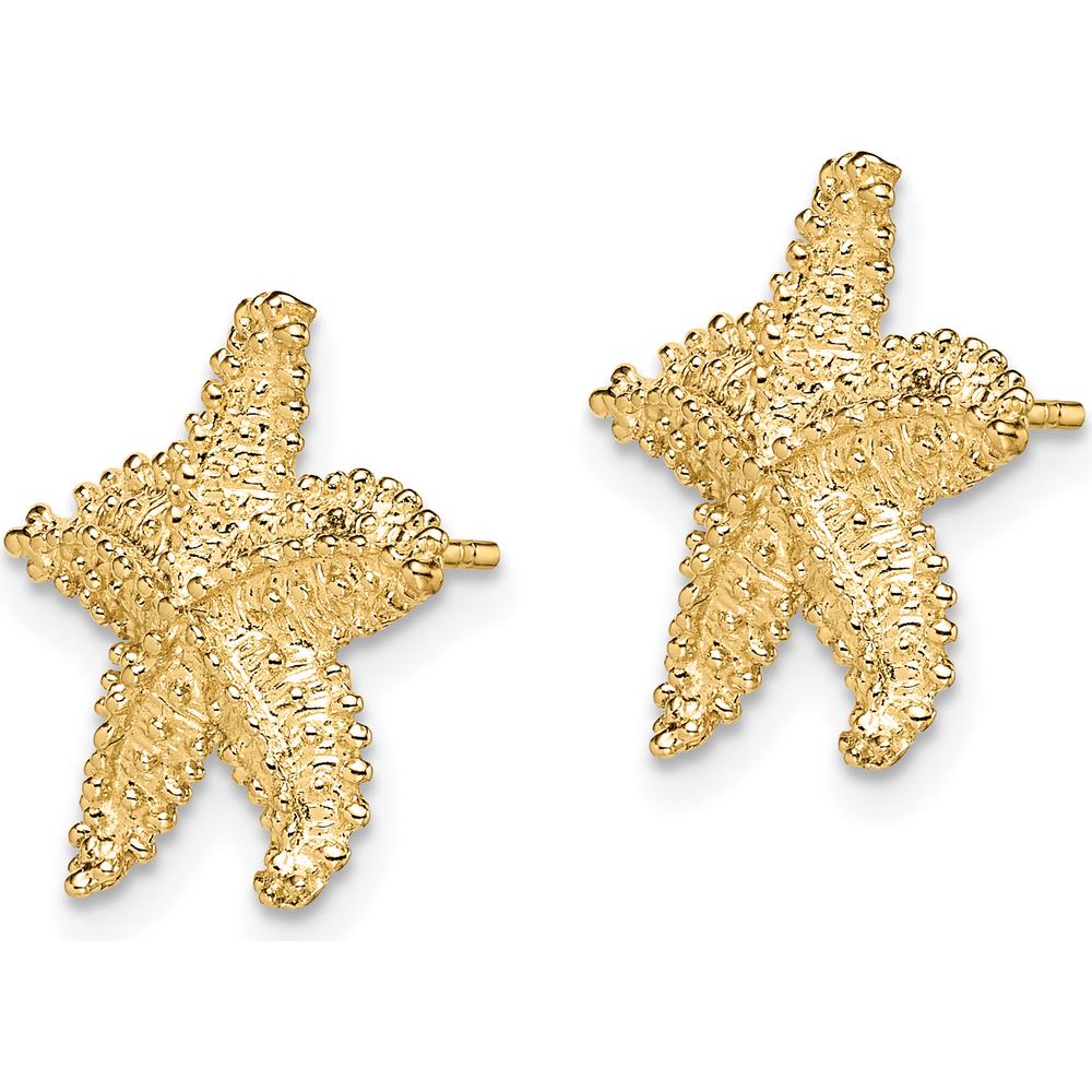 10K Yellow Gold Textured Beaded Starfish Post Earrings