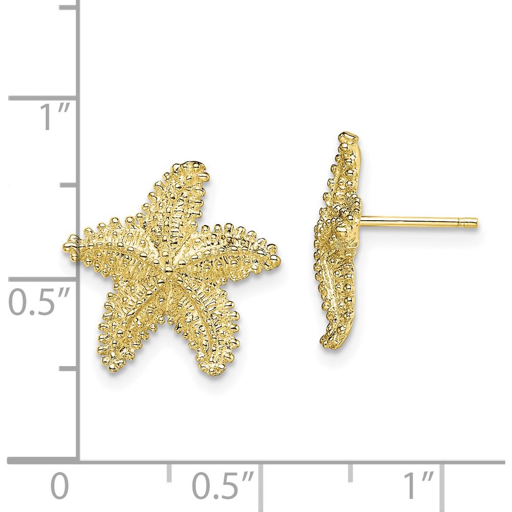10K Yellow Gold Textured Beaded Starfish Post Earrings