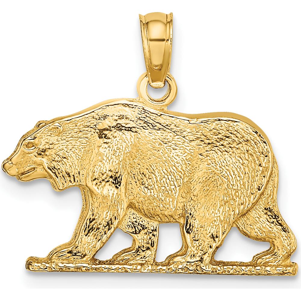 10K Yellow Gold Textured Bear Charm Pendant - Polished Finish, 16.89mm Length