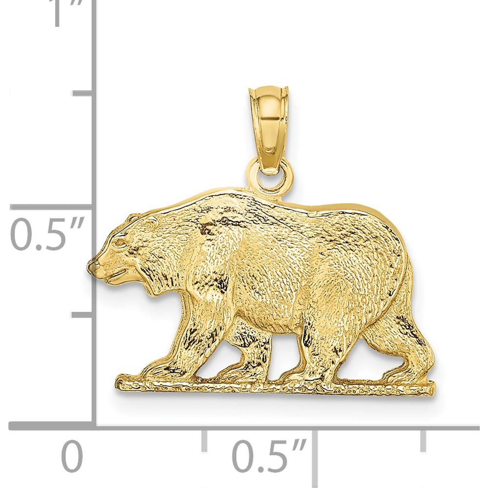 10K Yellow Gold Textured Bear Charm Pendant - Polished Finish, 16.89mm Length