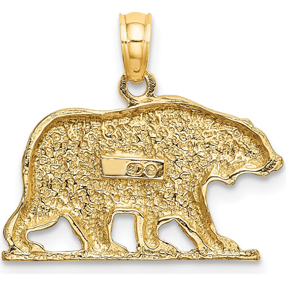 10K Yellow Gold Textured Bear Charm Pendant - Polished Finish, 16.89mm Length