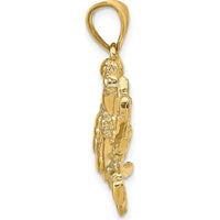 10K Yellow Gold Textured Blue Crab Pendant - Nautical Marine Life Charm
