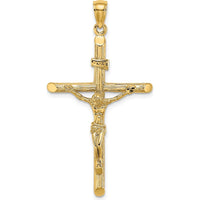 10K Yellow Gold Textured Crucifix Charm with Polished Finish - 46mm Length