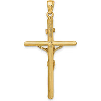 10K Yellow Gold Textured Crucifix Charm with Polished Finish - 46mm Length