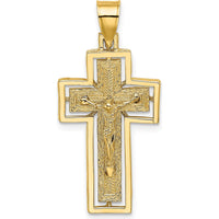 10K Yellow Gold Textured Crucifix with Frame Charm - Polished Finish